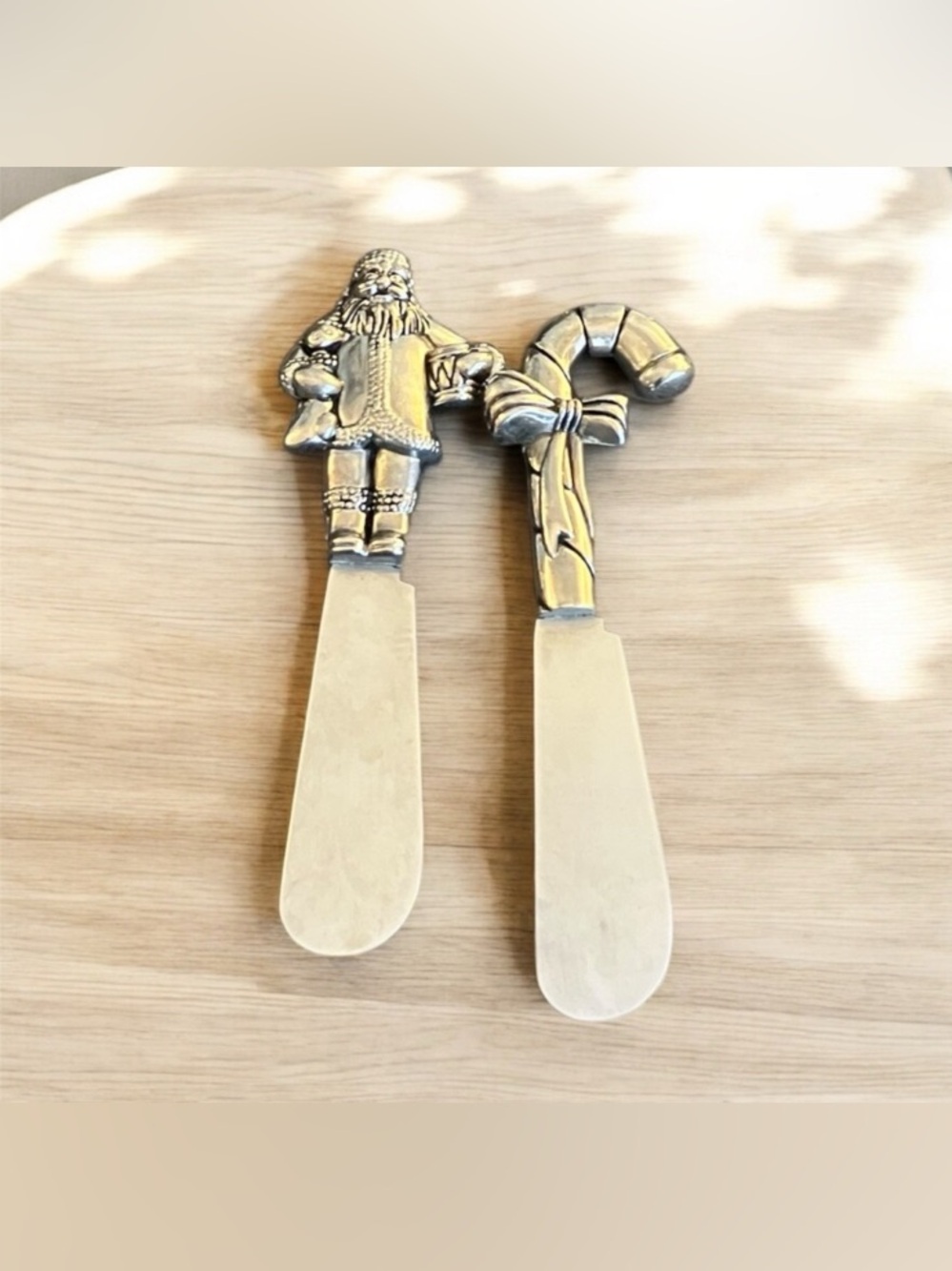 Christmas Cheese Spreaders Set of 2 - Santa, Candy Cane Stainless Butter Knife